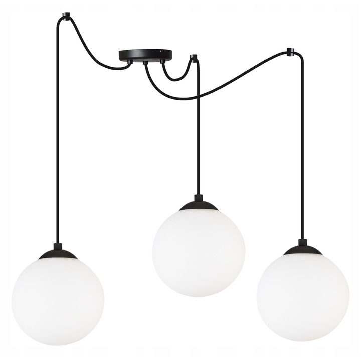 Plafoniera suspendata, Light Home, Florence, reglabile, Lungime 200 cm, Latime 15 cm, Abajur 15 cm, E27, 3 punct de lumina, sticla, Alb/Negru