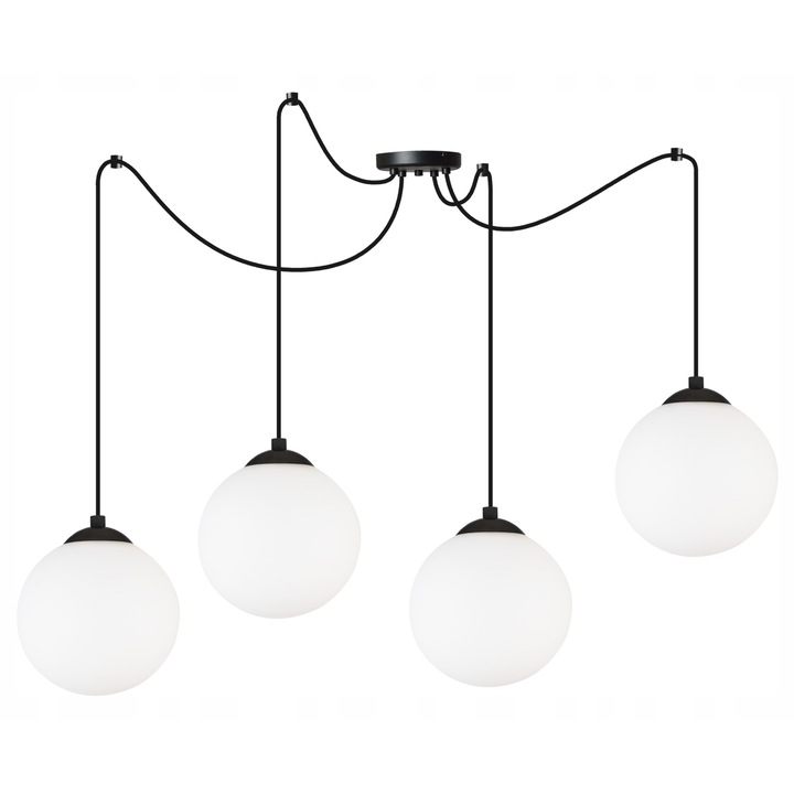 Plafoniera suspendata, Light Home, Florence, reglabile, Lungime 200 cm, Latime 15 cm, Abajur 15 cm, E27, 4 punct de lumina, sticla, Alb/Negru