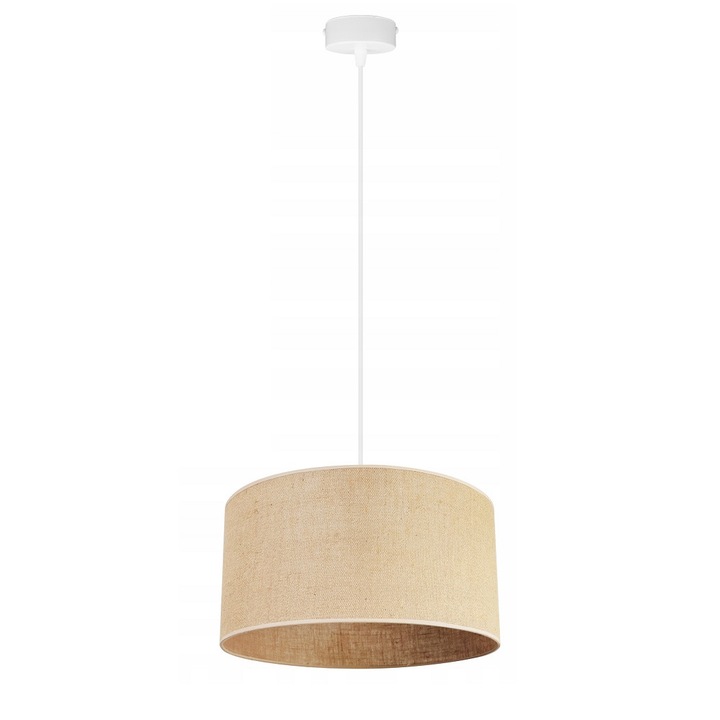Plafoniera suspendata cu abajur, Light Home, Juta, reglabile, Lungime 100 cm, Latime 35 cm, Abajur 35 cm, E27, 1 punct de lumina, material textil, Alb/Bej