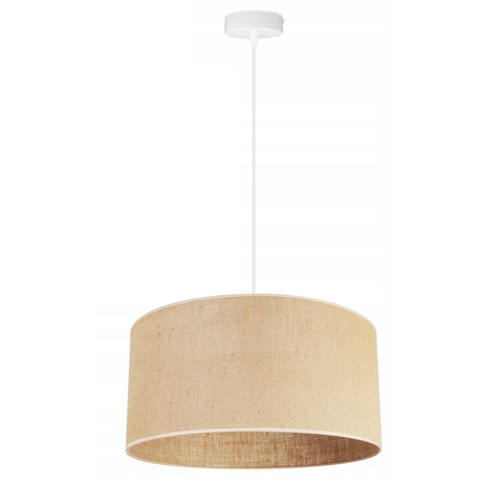 Plafoniera suspendata cu abajur, Light Home, Juta, reglabile, Lungime 100 cm, Latime 45 cm, Abajur 45 cm, E27, 1 punct de lumina, material textil, Alb/Bej