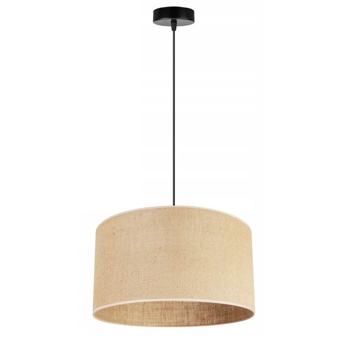 Plafoniera suspendata cu abajur, Light Home, Juta, reglabile, Lungime 100 cm, Latime 40 cm, Abajur 40 cm, E27, 1 punct de lumina, material textil, Negru/Bej