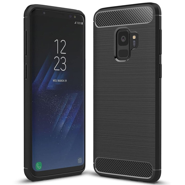 AZIAO Carbon Resistance Case за Samsung Galaxy S9, TPU по-добра защита, Fiber Design, Anti-Shock Optimization, Long Term Case, Titanium Black