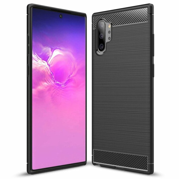 Калъф AZIAO Carbon, За Samsung Galaxy Note 10 Plus 4G / Note 10 Plus 5G, TPU, Дизайн на влакна, Anti-Shock Optimization, Long Term Case, Titanium Black