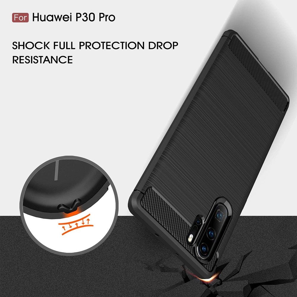 Husa protectie Mat-Tech compatibila cu Huawei P30 Pro, Textura Carbon, Finisaj Mat, Anti-Shock, Anti-Fingerprint, Rezistenta la impact, Negru