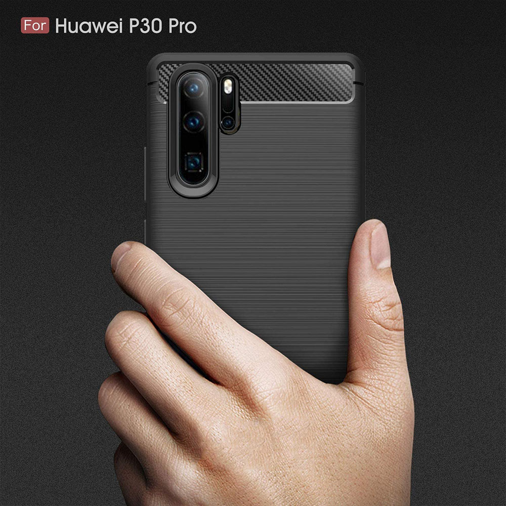 Husa protectie Mat-Tech compatibila cu Huawei P30 Pro, Textura Carbon, Finisaj Mat, Anti-Shock, Anti-Fingerprint, Rezistenta la impact, Negru