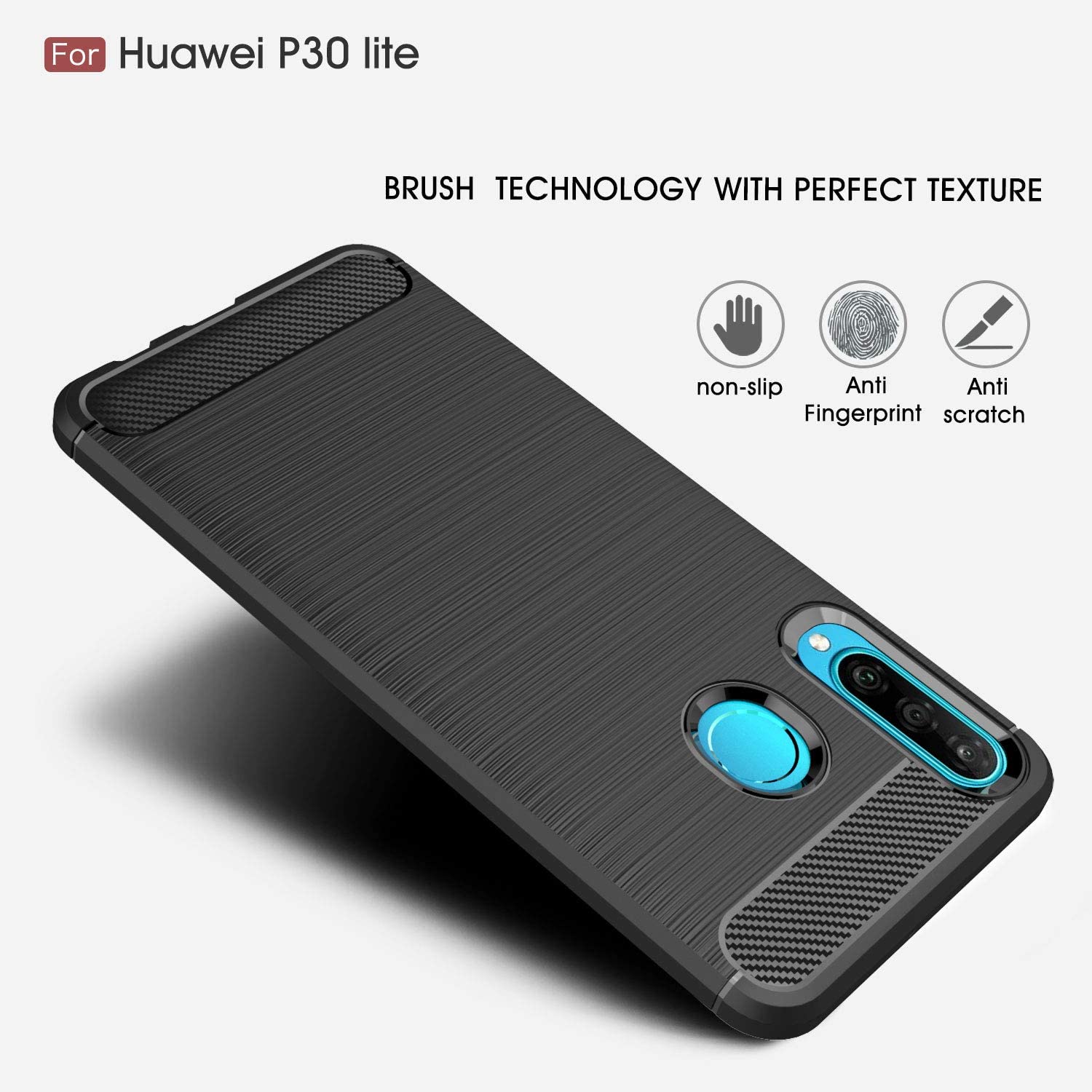 Husa protectie Mat-Tech compatibila cu Huawei P30 Lite Textura Carbon, Finisaj Mat, Anti-Shock, Anti-Fingerprint, Rezistenta la impact, Negru