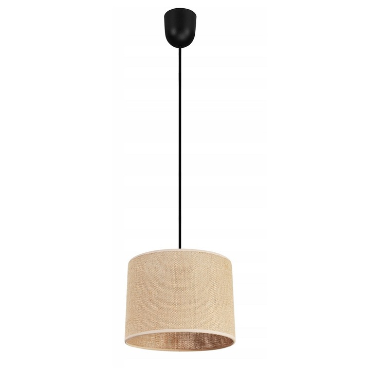 Plafoniera suspendata cu abajur, Light Home, Juta, reglabile, Lungime 90 cm, Latime 20 cm, Abajur 20 cm, E27, 1 punct de lumina, material textil, Bej/Negru