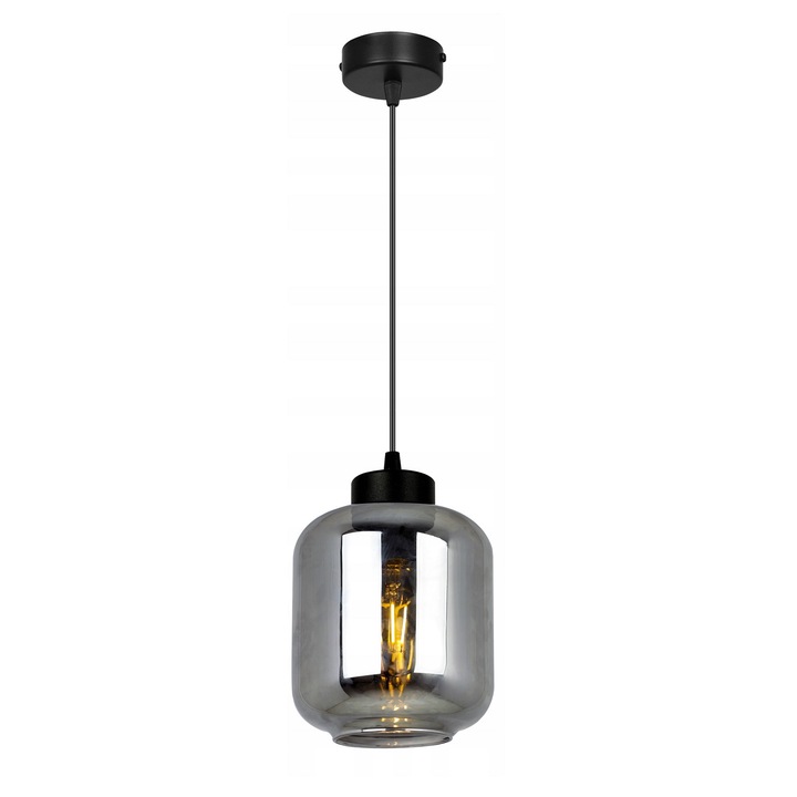 Plafoniera suspendata, LightHome, Novalja, Retea de alimentare, 60 W, 1 punct de lumina, 15.5 cm, 90x15 cm, E27, sticla, Negru