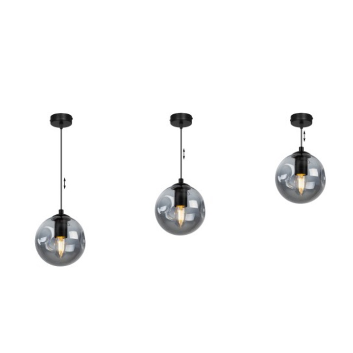 Lustra tip pendul, Light Home, Monako, 1 punct de lumina, E27, 230V, 60W, 90x14cm, Clasa A, LED, Sticla, Negru/Transparent