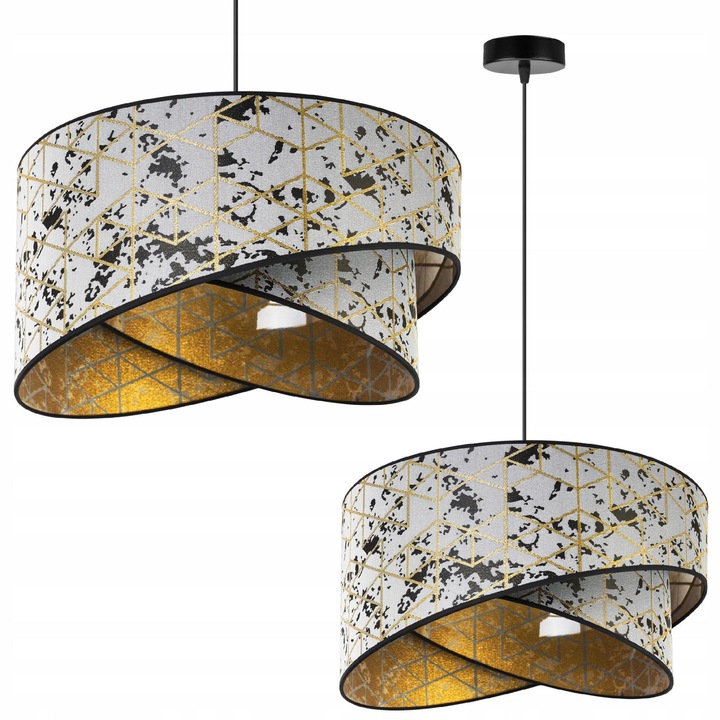 Pendul asimetric, Light Home, Werona, 1 punct de lumina, E27, 230V, 60W, 100x45cm, Clasa A, LED, Textil, Negru/Alb