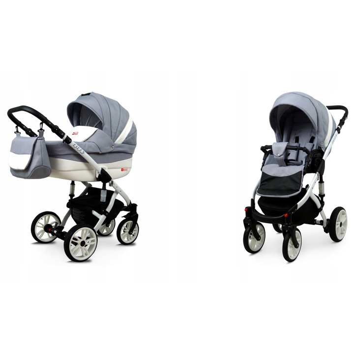 Carucior pentru copii, Baby Lux, 2 in 1, Reversibil, Aluminiu/Bumbac, Gri/Alb