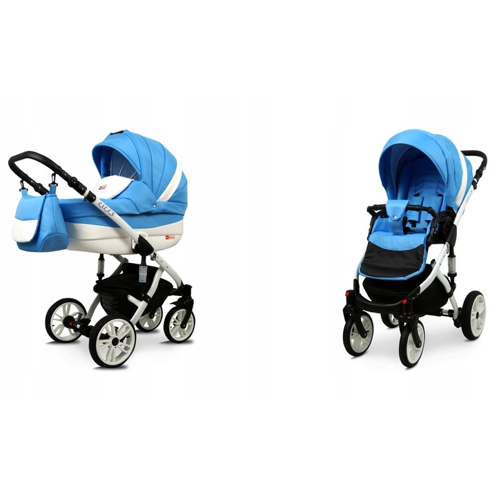Carucior pentru copii, Baby Lux, 2 in 1, Reversibil, Aluminiu/Bumbac, Albastru/Alb