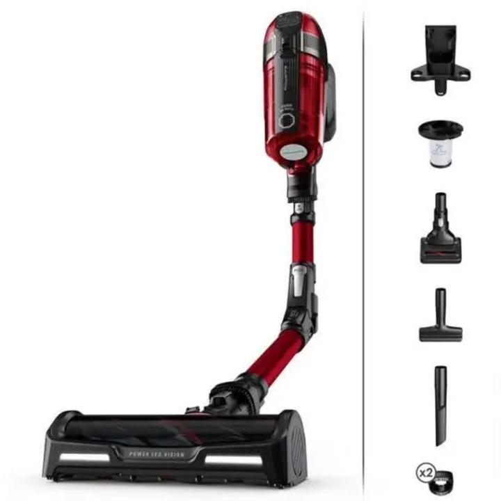 Aspirator vertical Rowenta X-Force 12.60 Flex RH98A9WO, 320 W, 0.9 l, Functie Boost, Autonomie 45 minute, Rosu/Negru