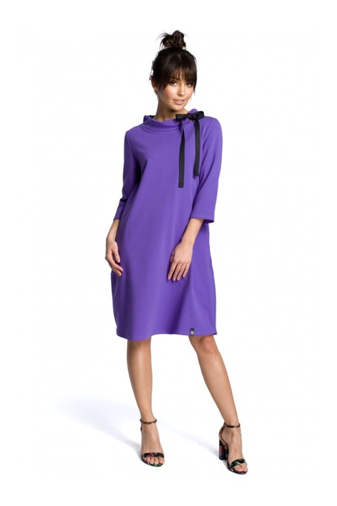 Дамска рокля, Тип Oversize, Памук, Еластан, Черна, Виолетов