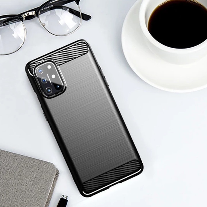 Защитен калъф, съвместим с OnePlus 8T, Carbon Silicone, Черен