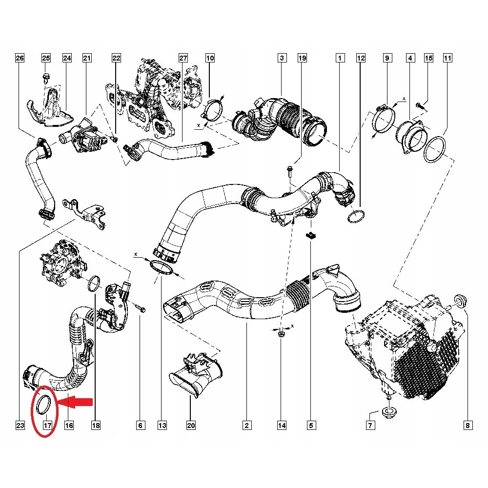 Durite Air 1.5 DCi Durite Air Turbo Partsline Compatible Renault Dokker Duster 1.5 DCi - 144604599R 144608527R Durite Air Turbo Avec Support Capteur