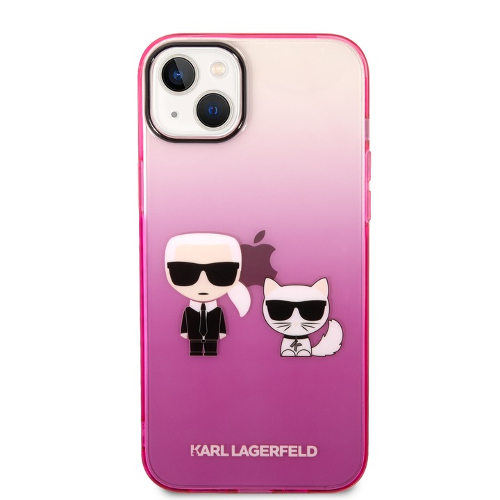 Кейс Karl Lagerfeld, За iPhone 14 Plus, Gradient Karl and Choupette, Пластмаса, Розов