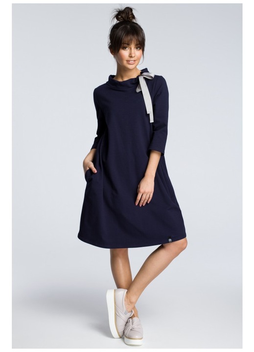 Rochie de dama, Tip Oversize, Bumbac, Elastan, Negru, Albastru