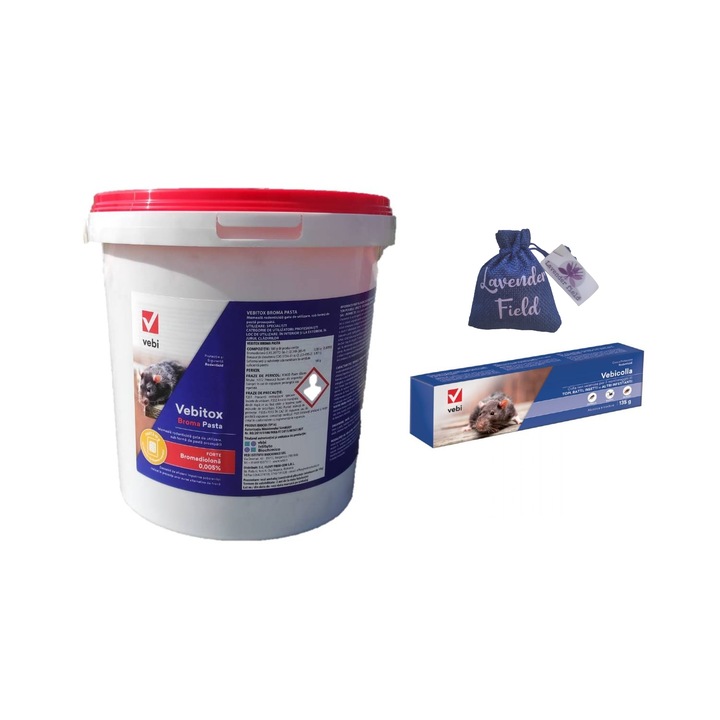 Set Raticid Vebitox pasta rosie 5 kg, otrava soareci si sobolani si Lipici Vebi 135 gr si sac Lavanda LF