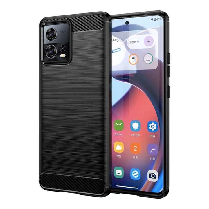 Карбонов калъф, съвместим с Motorola Edge 30 Fusion, нов дизайн Carbon, Optim Tech Ultra Protect, черен