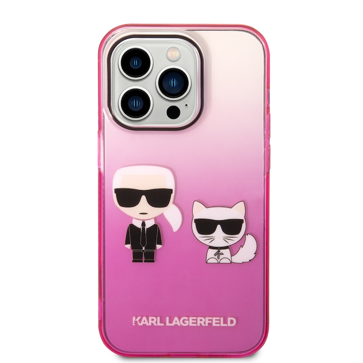 Eredeti eset iPhone 14 Pro Karl Lagerfeld Hardcase Gradient Ikonik Karl & Chupette (KLHCP14LTGKCP) RÓZOWE
