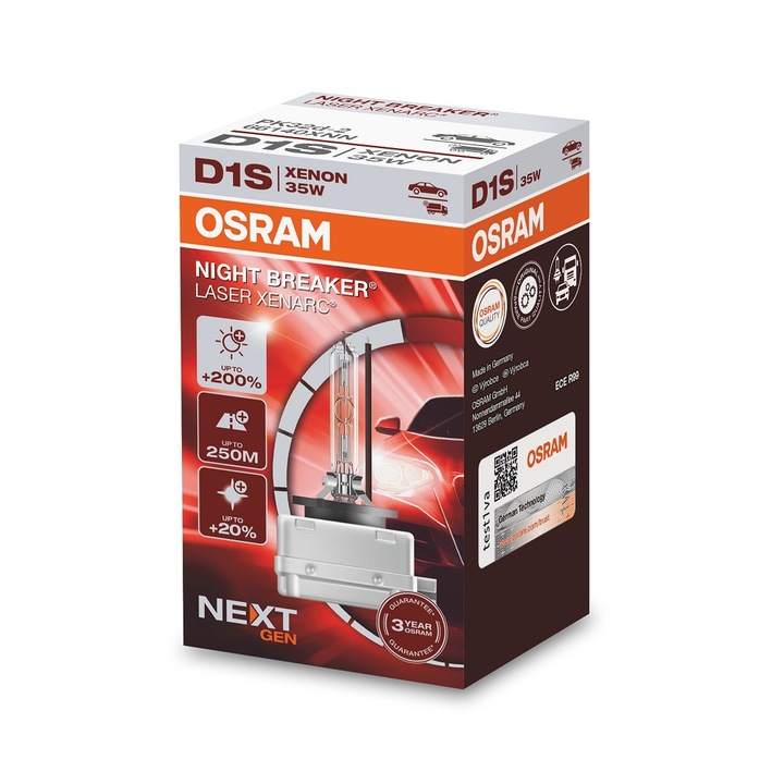 Ксенонова крушка за предни фарове D1S Osram Night Breaker Laser, +200%, 3 Year Guarantee, 66140XNN, 35W, PK32D-2, 1бр