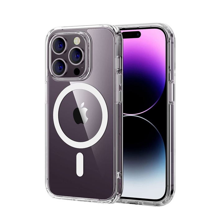 Husa de protectie PlanetPhone transparenta, slim, tip MagSafe compatibila cu iPhone 14 Pro