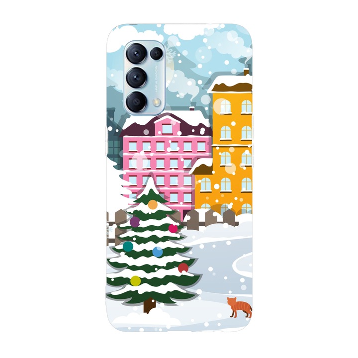Коледен калъф, съвместим с Oppo Reno 5 4G модел Christmas Street, силикон, TPU, обратното