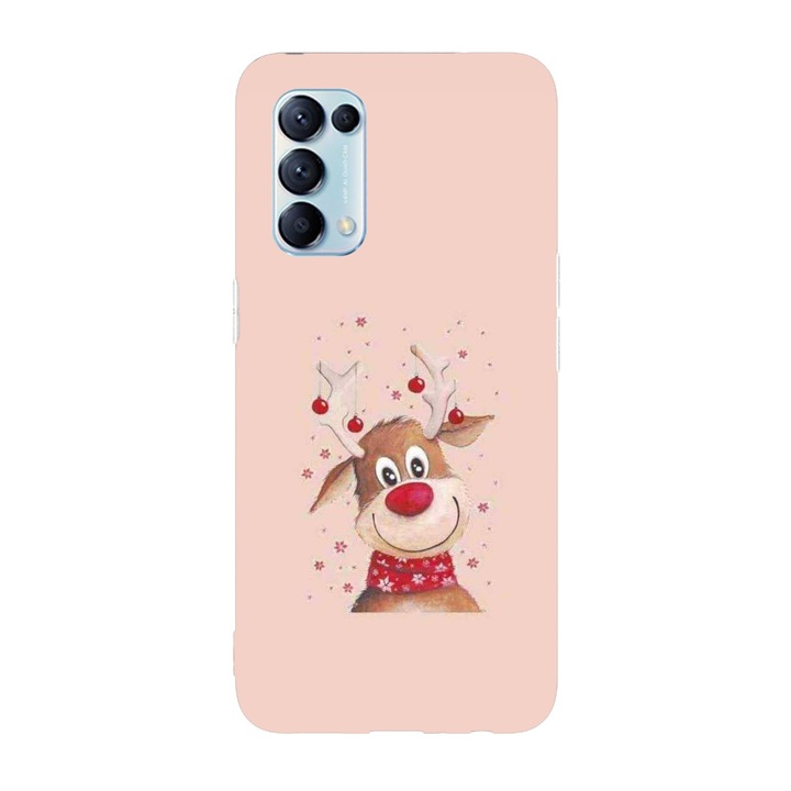 Коледен калъф, съвместим с Oppo Reno 5 4G модел Kawaii reindeer, силикон, TPU, обратното