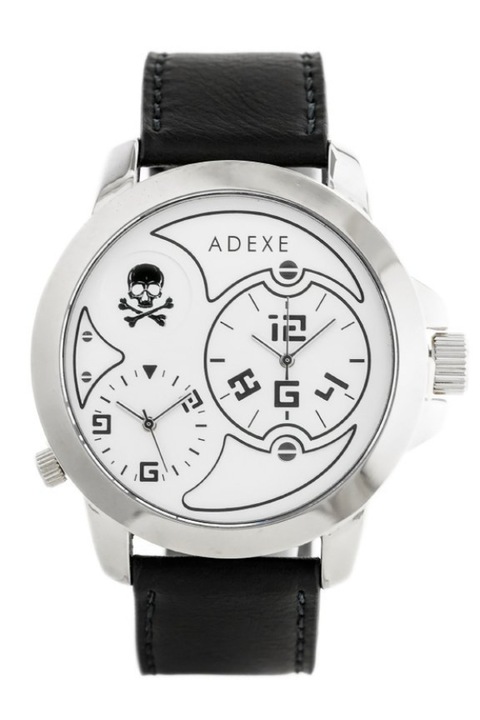 Ceas barbatesc, Adexe, Metal/piele, Negru/argintiu