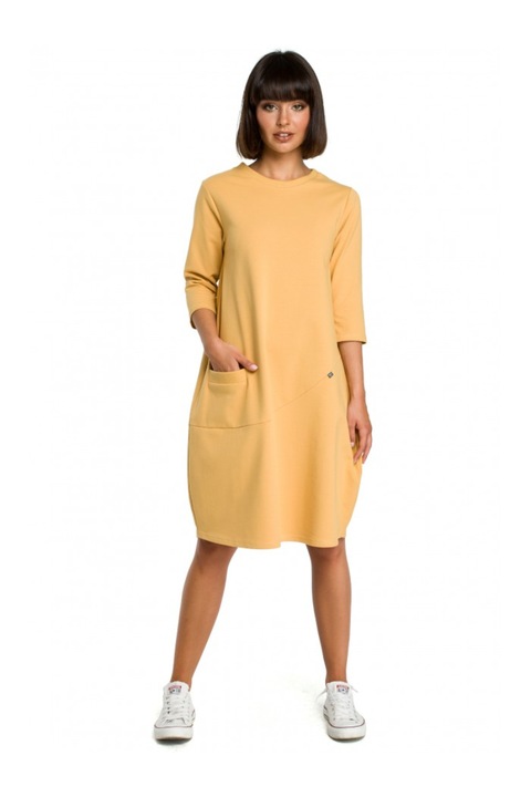 Дамска рокля, тип овърсайз, памук, Жълт
