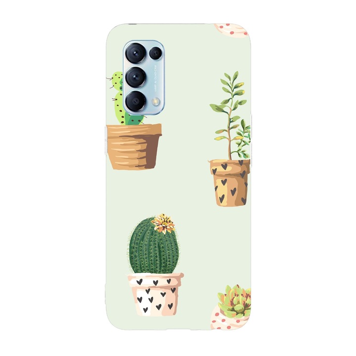 Капак, съвместим с Oppo Reno 5 4G модел Cactus in bloom, силикон, TPU, обратното