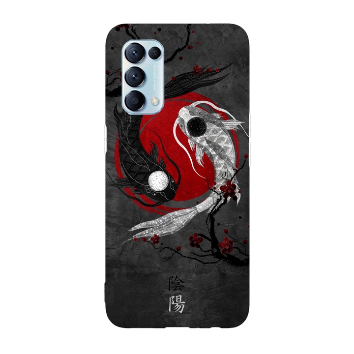 Калъф, съвместим с Oppo Reno 5 4G модел Японско Ин и Ян изкуство, силикон, TPU, обратното