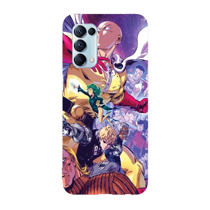 Капак, съвместим с Oppo Reno 5 4G модел One Punch Man Hero Team, силикон, TPU, обратното