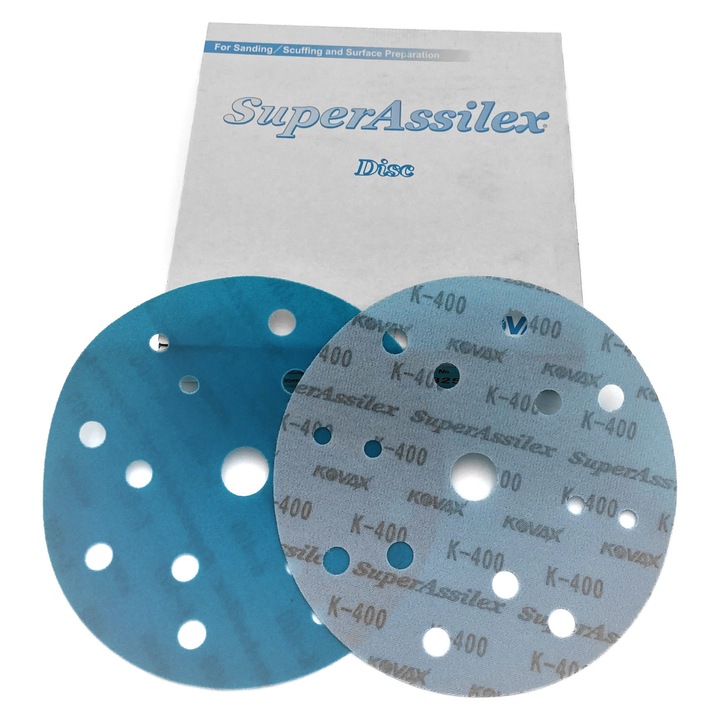 Абразивен диск Super Assilex, Kovax, 152 mm, 15 отвора, K400, син