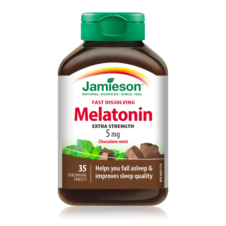 Melatonina 5mg, ciocolata si menta, Jamieson, 35 comprimate sublinguale cu dizolvare rapida
