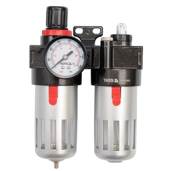 Filtru aer cu reductor si rezervor de ulei pentru compresoare Yato YT-2385, prindere 1/4 Filtru aer cu reductor si rezervor de ulei pentru compresoare Yato YT-2385, prindere 1/4
