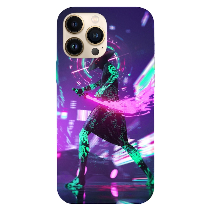 Калъф Viceversa, съвместим с модел Apple iPhone 15 Pro Max, Cyberpunk neon samurai, силикон, TPU