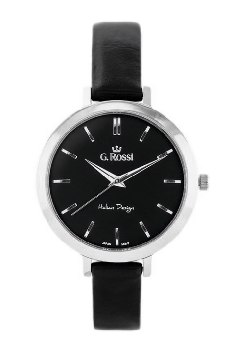 Ceas dama, G.Rossi, Metal/Piele naturala, Argintiu, Negru