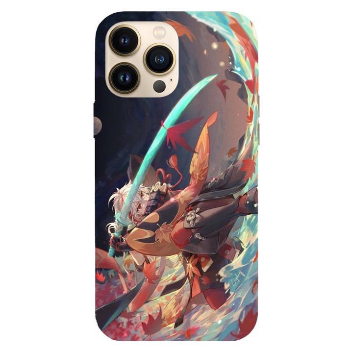 Калъф, съвместим с Apple iPhone 15 Pro модел Kazuha Genshin Impact, силикон, TPU, обратното