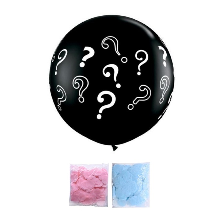Balon jumbo Semnul Intrebarii - Gender Reveal, It's Party Time, Boy or Girl, fetita sau baietel