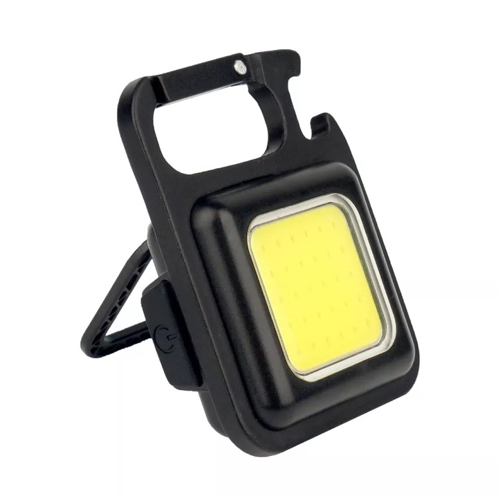 Мини фенерче с ключодържател eOptima, MK1, Акумулаторно, 6W COB Led, Ултра компактно, 4 режима на осветяване, Магнит, Карабинер, Отварачка за бутилки, Черно