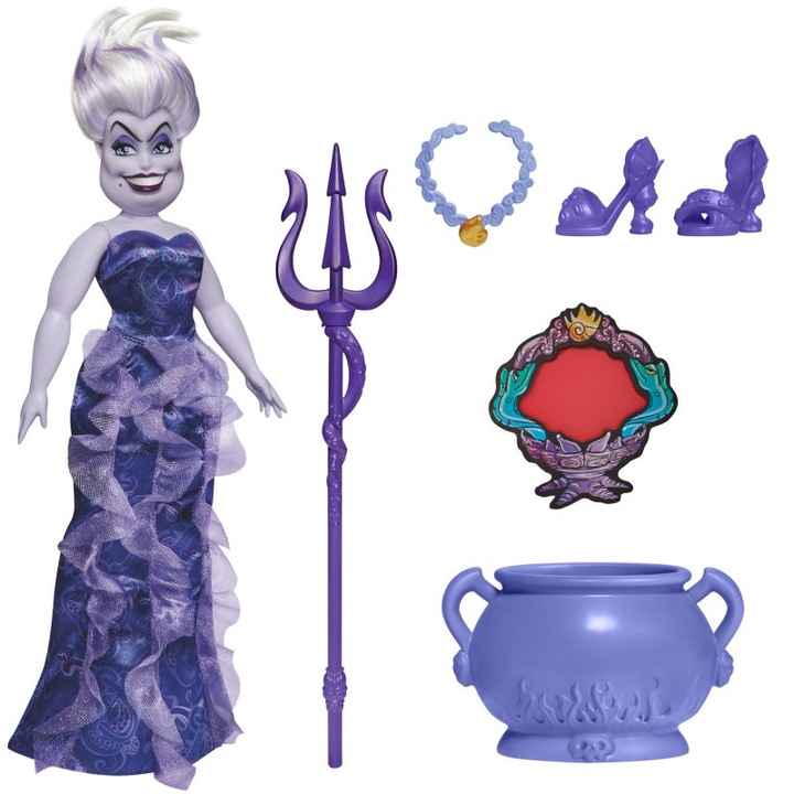 Papusa Hasbro, Disney Villains, Ursula cu haine detasabile si accesorii incluse, 28 cm