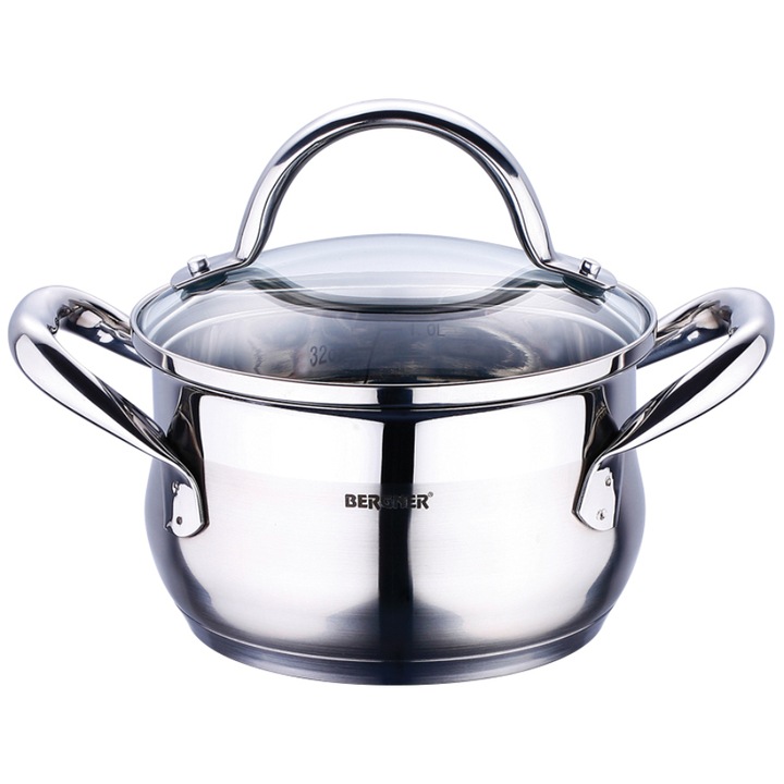 Bergner Gourmet 18/10 rozsdamentes acél lábas üvegfedővel 24X13.5CM 5.6L