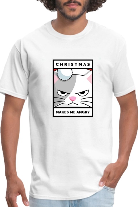 Egyedi férfi póló "Christmas makes me angry", fehér, S