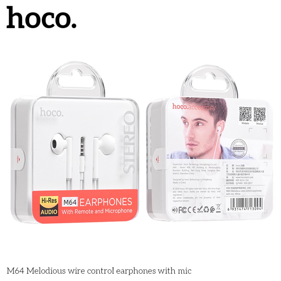 Casti cu Fir si Microfon, 1.2m - Hoco Melodious (M64) - White