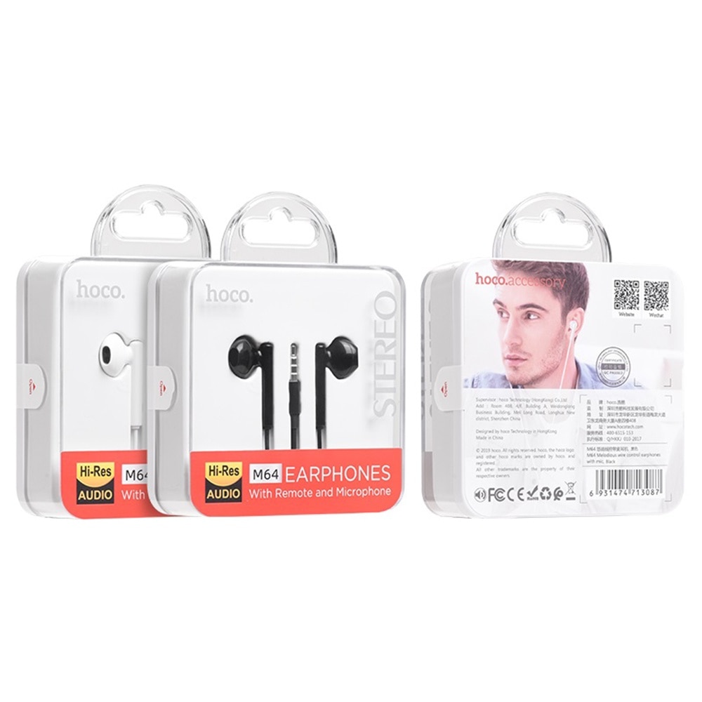 Casti cu Fir si Microfon, 1.2m - Hoco Melodious (M64) - White