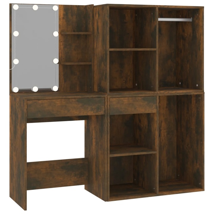 VidaXL füstös tölgyszínű fatermék LED-es fésülködőasztal szekrényekkel 3120188