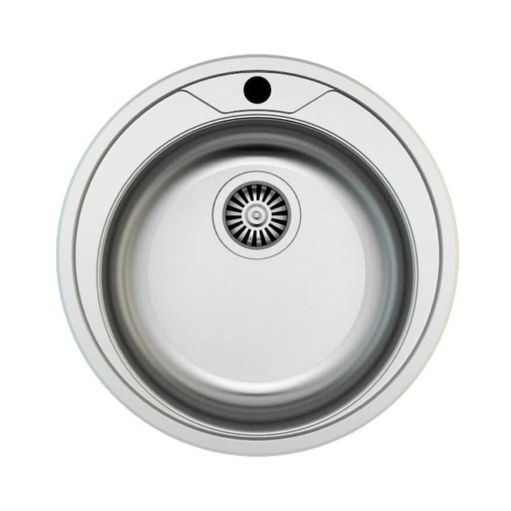 Кухненска мивка AS 02, Алпака, Полирана, Сифон с изпразнител, Ø45см