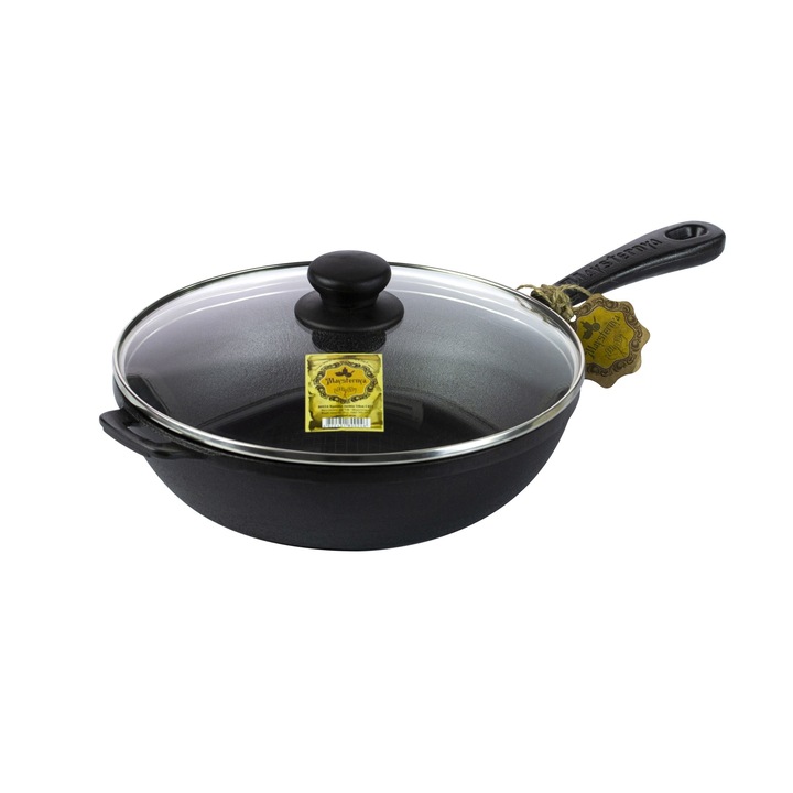 Тиган Maysternya, Чугун, Неемайлиран, Лята дръжка, Стъклен капак, 24*6 см